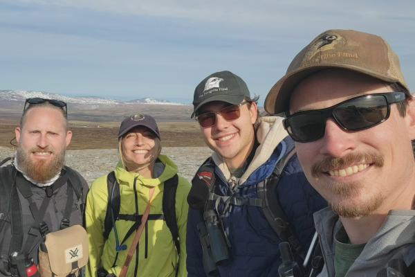 Field Crew in the Alaskan Tundra. Left to Right Curtis Evans, Kara Beer, Sebastian Acevedo and Mike Henderson