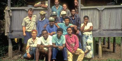 Peregrine Fund researchers with Malagasy residents in the 1990s