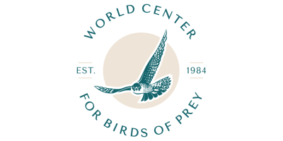 World Center for Birds of Prey logo featuring a line drawing of a Peregrine Falcon flying towards you